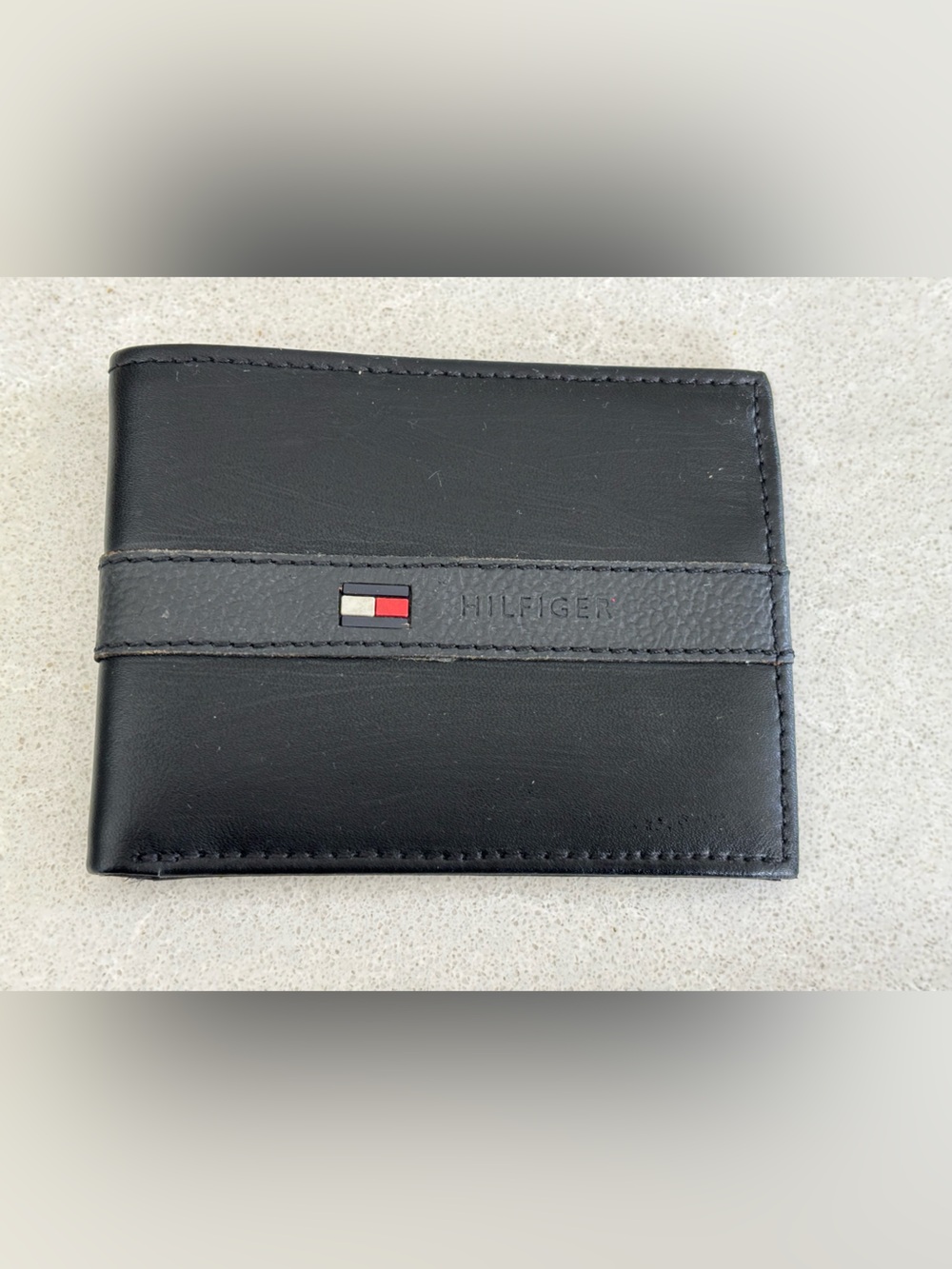 Tommy Hilfiger Black Leather Money Clip Wallet with Flag Detail